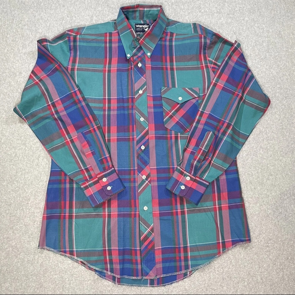 Vintage Mens Wrangler Cowboy Cut Western Shirt Sz 16 1/2X34 Single Needle